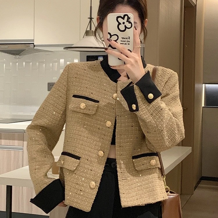 法式小香风外套女2023年新款韩系早春季高级感名媛小个子短款上衣