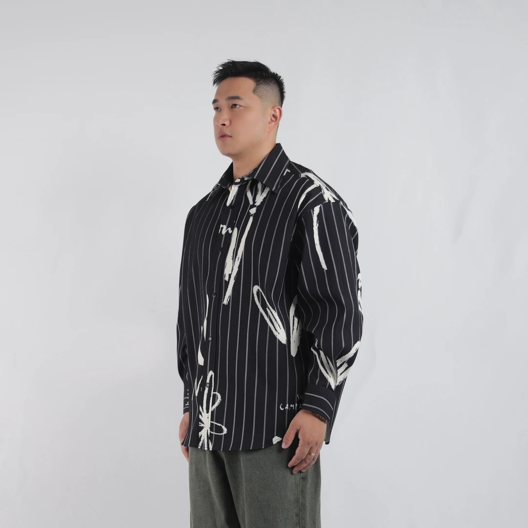 马丁叔叔 新款抽象晕染撞色衬衫夹克外套 开衫简约复古设计外套