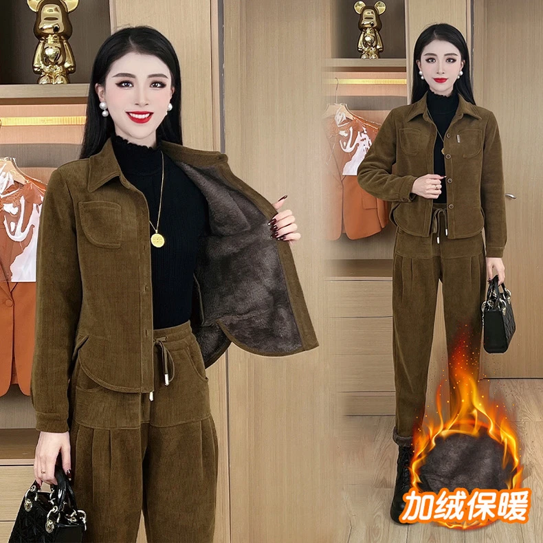 加绒加厚欧货运动服套装女春秋季2024新款时尚洋气时髦休闲两件套