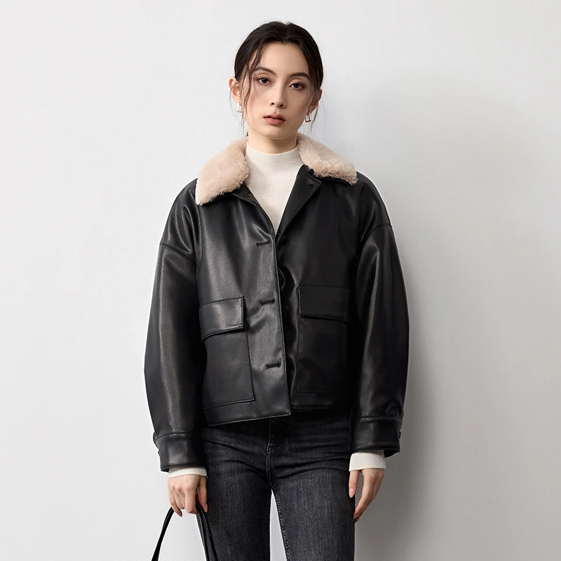 VIVIDINI薇薇迪妮  可脱卸内胆/毛领皮衣外套VT408JK635多