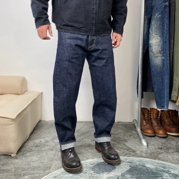重磅窄幅赤耳丹宁牛仔裤16OZ美式牛仔裤男士宽松复古脱浆长裤5026