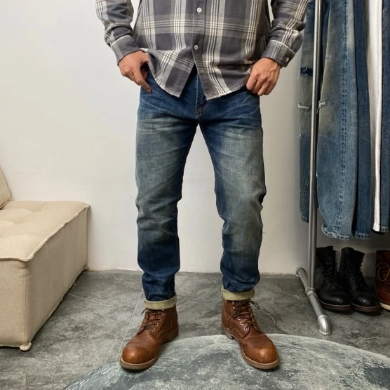 复古水洗赤耳丹宁牛仔裤男士修身显瘦小脚裤百搭休闲裤长裤男5015