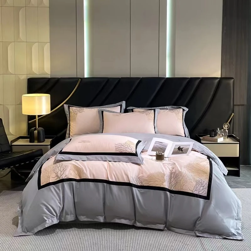 2024新款全棉60s刺绣床单高档四件套 奥丁灰