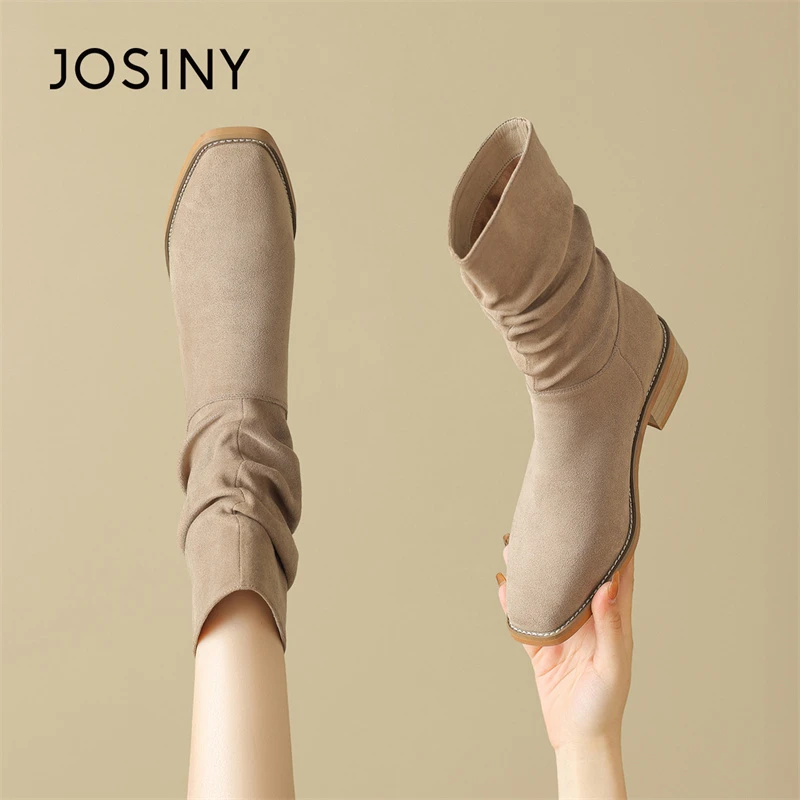 卓诗尼堆堆靴女2025新款春秋加绒短靴女复古西部牛仔靴切尔西靴子