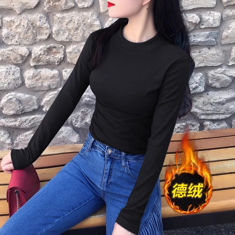 名媛淑女气质高级感烟灰色双面德绒长袖显瘦打底衫女成熟御姐上衣