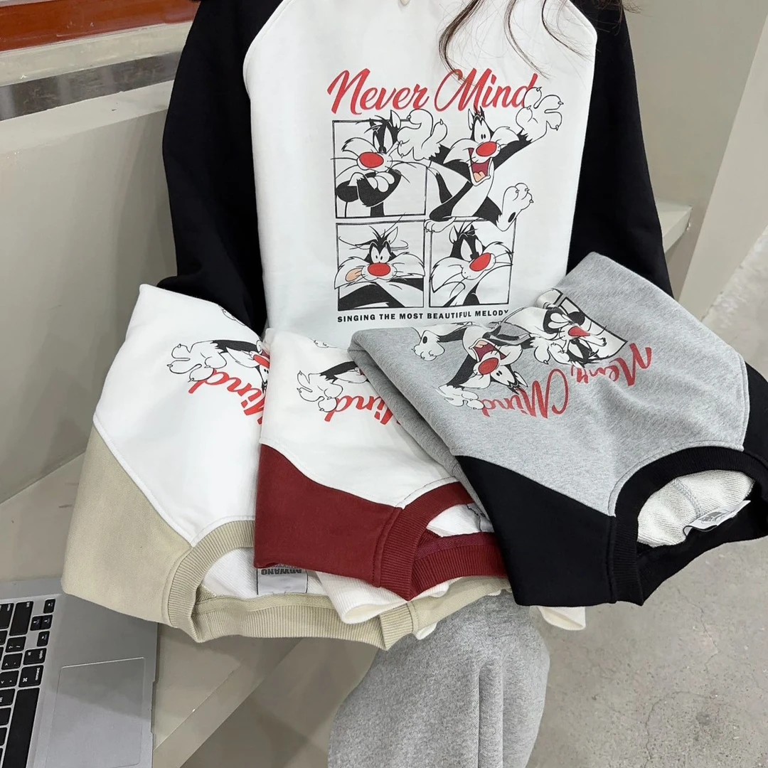 【HAUHUA】卫衣长袖休闲宽松潮流印花圆领秋季四只猫10281