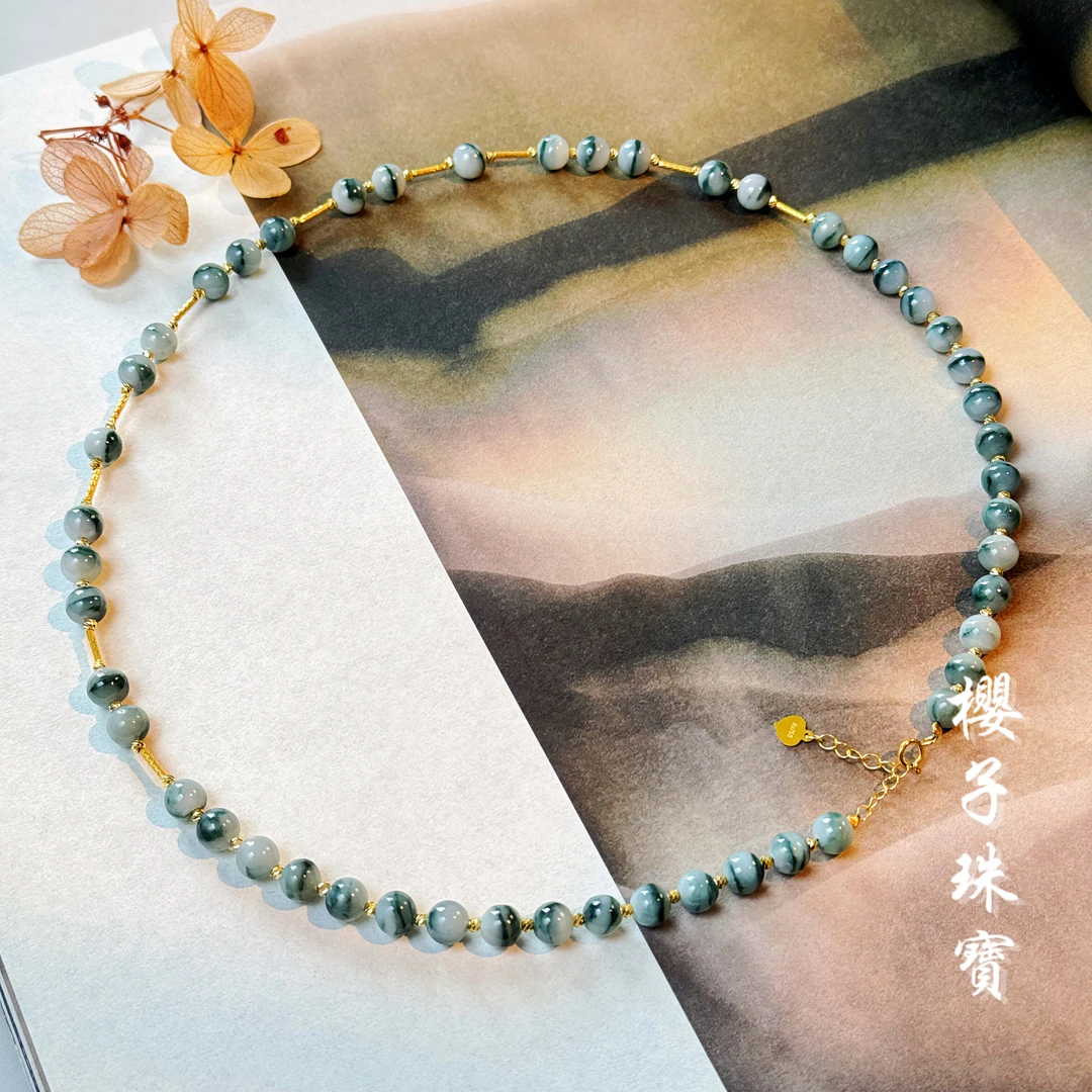 樱子 | 雅蓉 天然翡翠飘花A货18K金时尚百搭锁骨项链*多样性发一