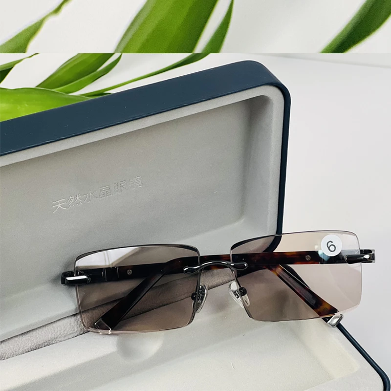 （6）【浅茶色商务款板材腿灰色】东海天然石头水晶眼镜中老年太阳镜