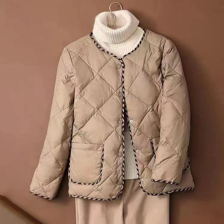 【粉丝福利】女士百搭新款菱形格小香风圆领棉服短款外套上衣