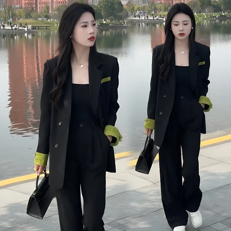 撞色拼接盘扣外套女2025年春秋新款女复古V领撞色条纹女西服外套