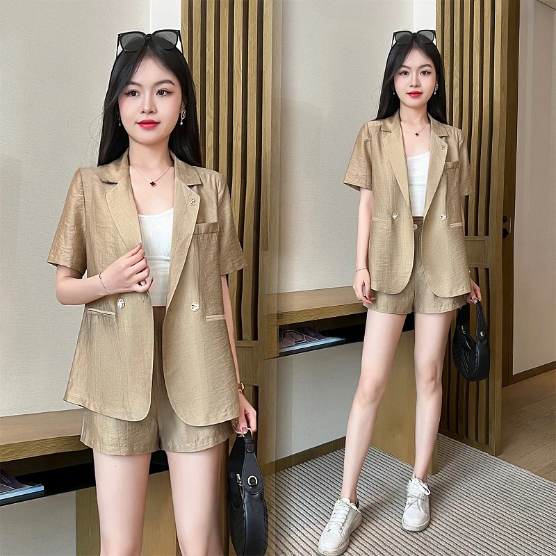 西装短裤套装2025夏季气质洋气时尚休闲夏季蕾丝短裤套装两件套