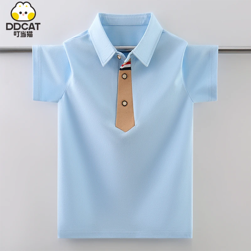 叮当猫男童纯棉短袖T恤2024夏季新款洋气中大童男孩学院风打底衫9