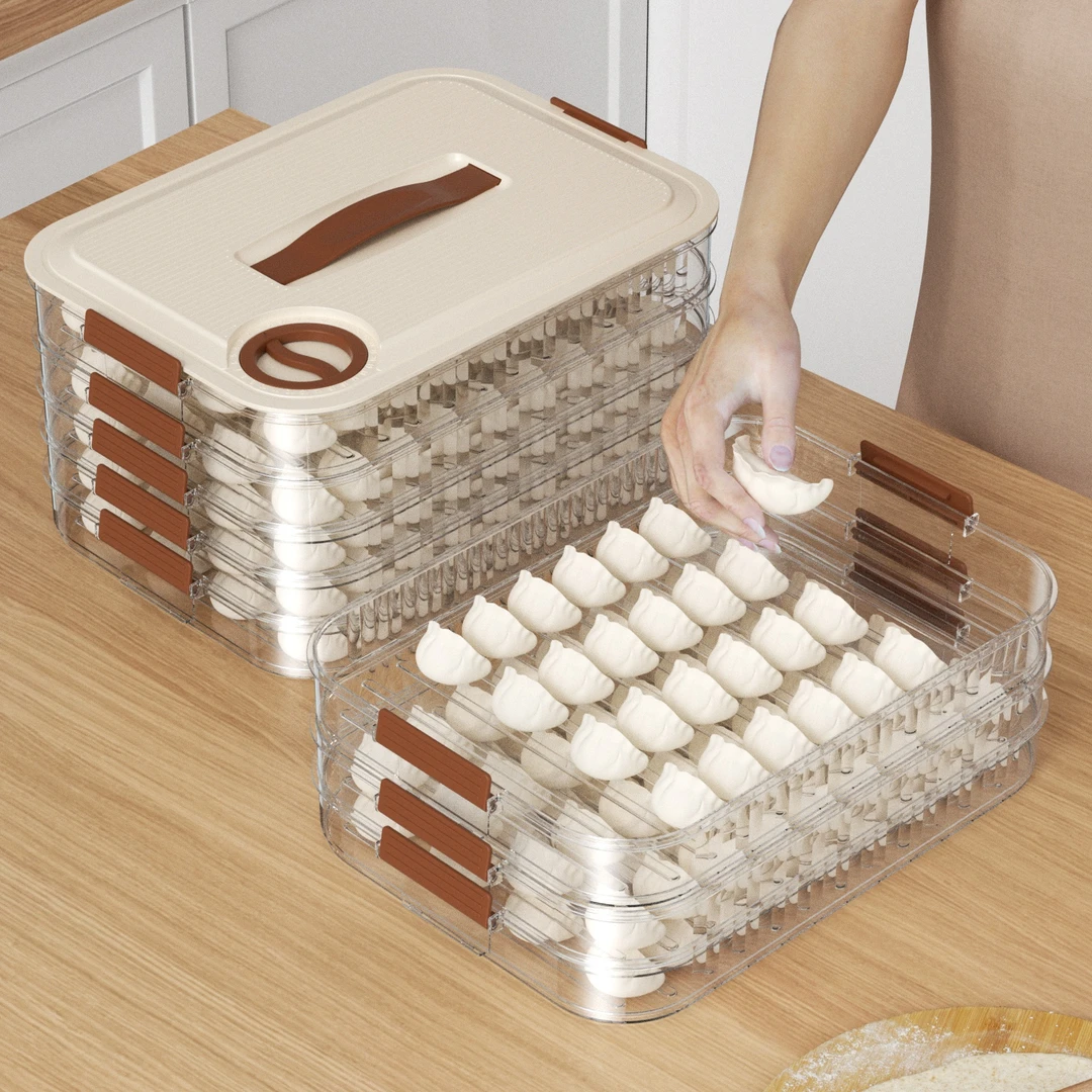 【四层一盖】冰箱饺子盒收纳盒家用速冻混沌冷冻专用手提面条收纳盒