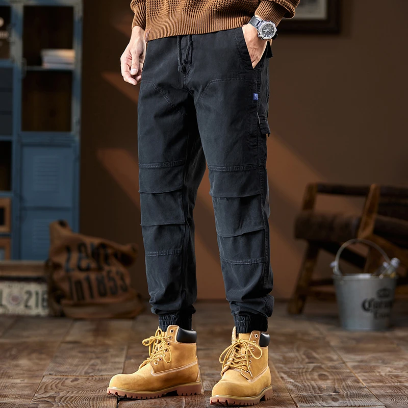 【旗哥潮】美式黑色工装裤男束脚裤户外多口袋百搭修身休闲裤子多色