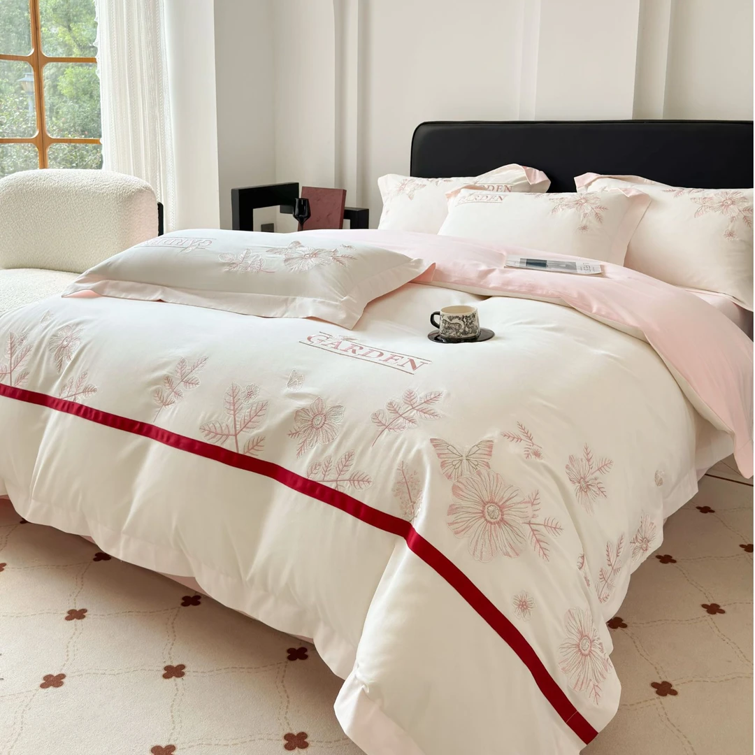 妙然家|A类超细旦长绒棉磨毛四件套秋冬保暖刺绣轻奢被罩床笠花妍