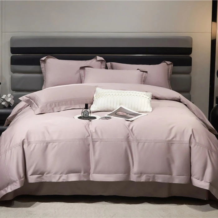 妙然家|全棉100支纯色长绒棉工艺款轻奢极简风乔妹四件套简酒店风