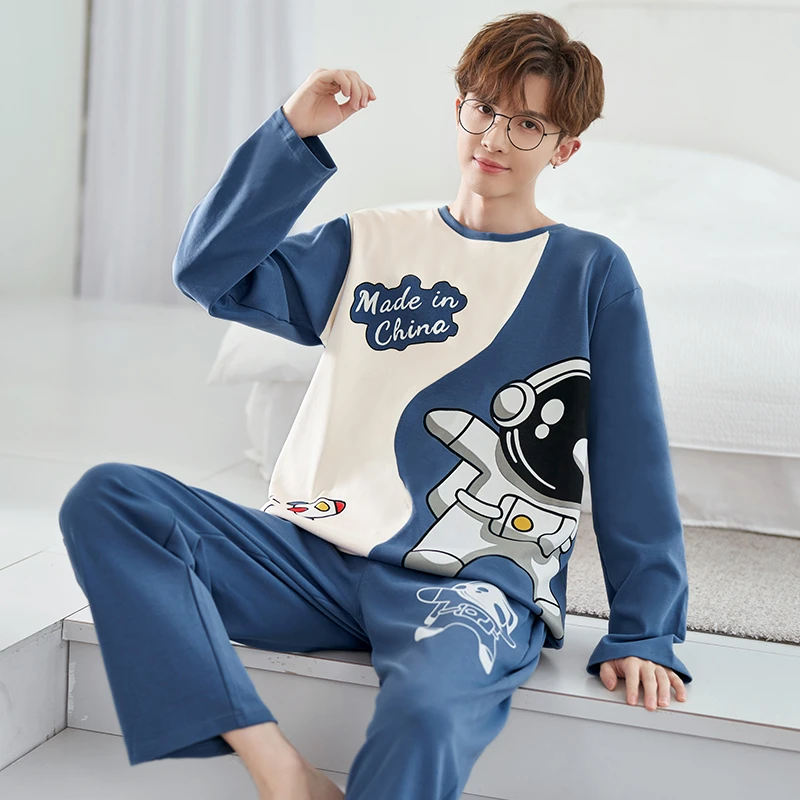 睡衣男款春秋季长袖青少年男孩卡通学生秋款全棉家居服套装