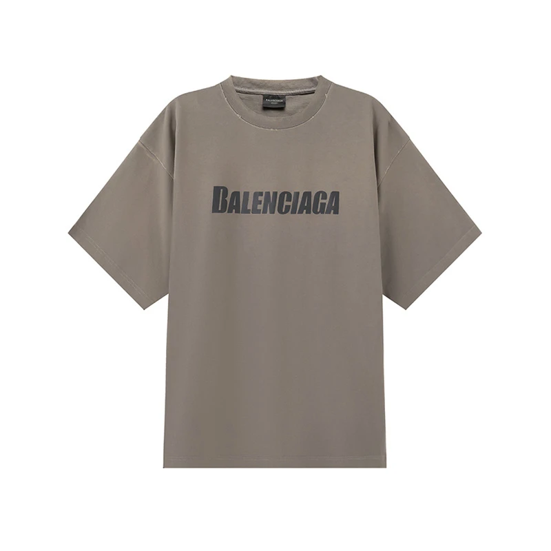 Balenciaga巴黎世家中性款宽松破洞中长款灰色夏季T恤651795TNVL1