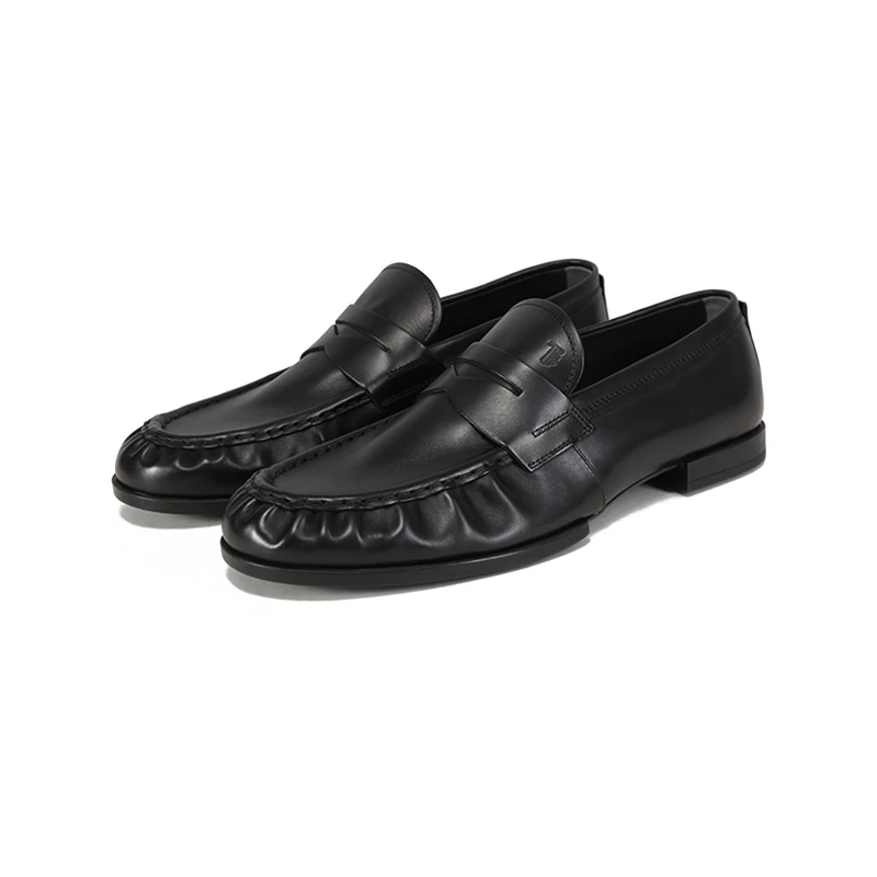 Tod'S托德斯 男士抛光质感牛皮褶皱横条装饰乐福鞋XXM02E0EC60