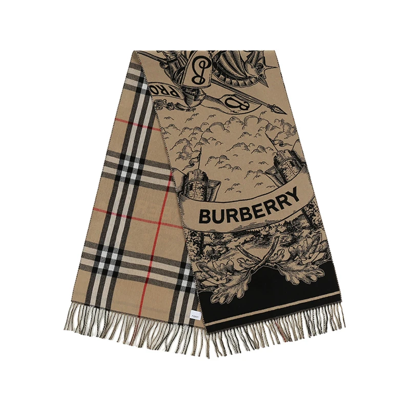 未使用 BURBERRY/博柏利 中性款格纹双面流苏围巾披肩80737681