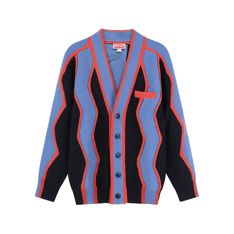 未使用 KENZO/肯佐 男士V领羊毛针织开衫毛衣外套 FD5 5CA353 3CK