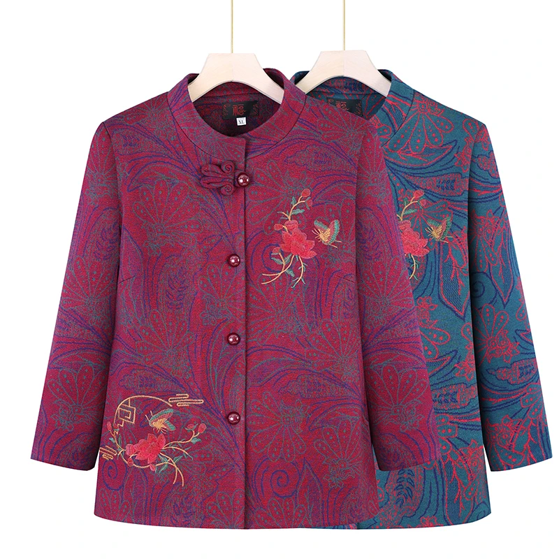 中老年奶奶60岁70岁妈妈装春秋装外套上衣立领老太太衣服老年人