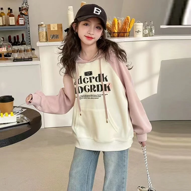 女童带帽插肩袖卫衣