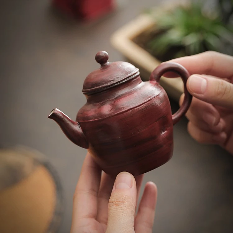 泥炎山楂红粉引茶壶中式复古泡茶壶侘季风功夫家用茶具手工陶茶壶