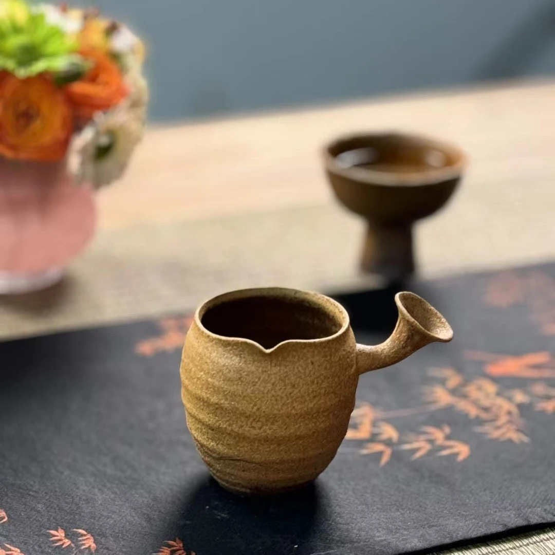 泥炎老岩泥酱釉弯把公道家用仿古手工泡茶器老岩泥系列茶道器具