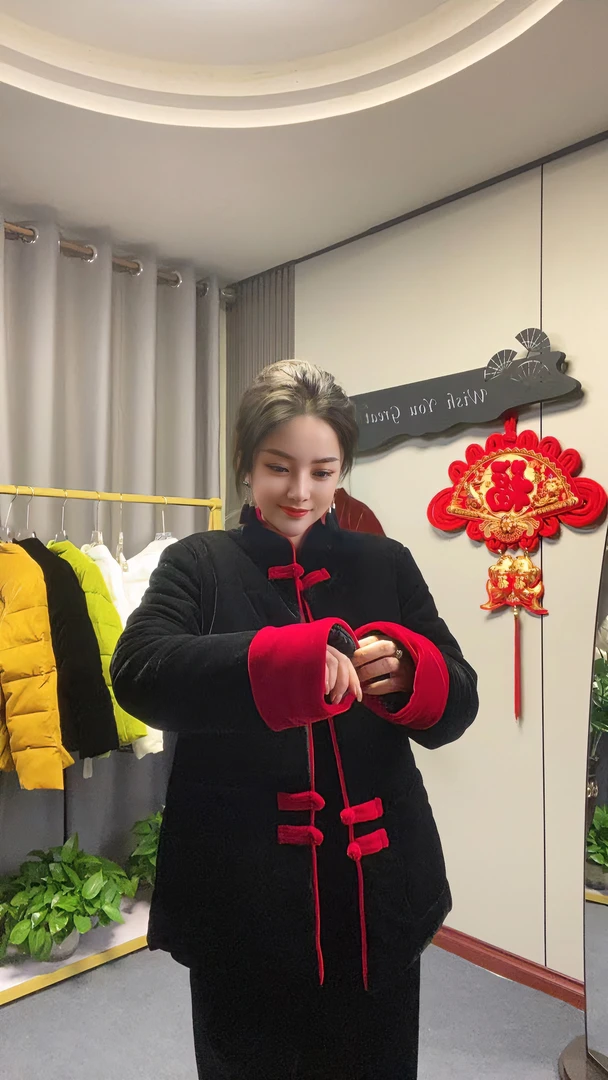 088#【国风】棉服丝绒秋冬加厚网红时尚中式加厚