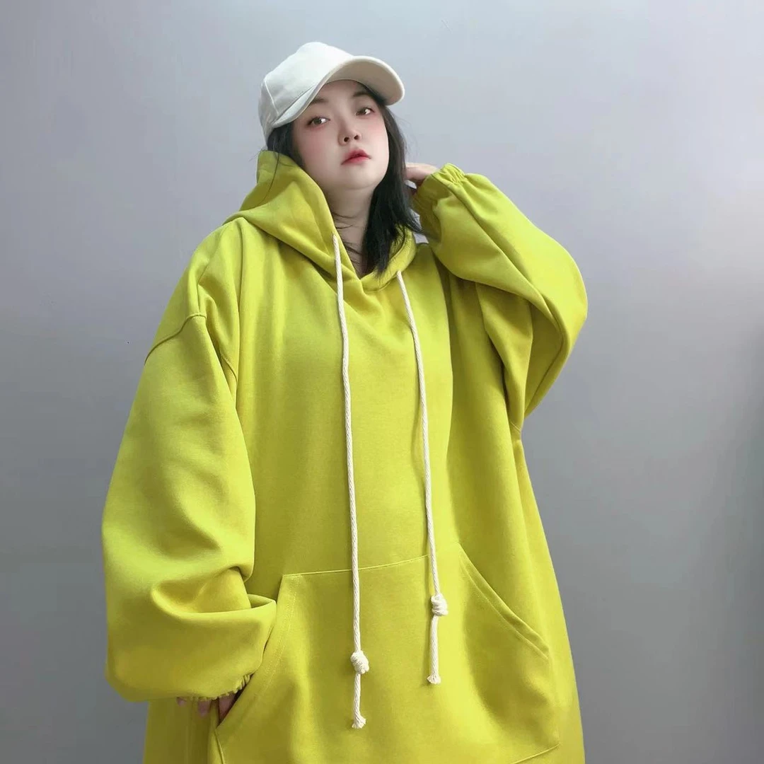 280斤新款大码卫衣女秋季新款卫衣女宽松遮臀小众连帽套头上衣