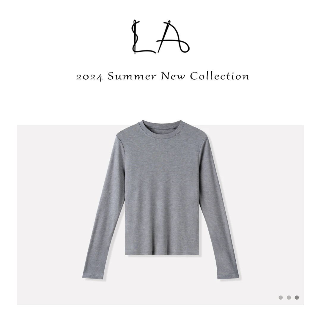 【法式】T恤长袖显瘦春秋休闲修身圆领纯色外穿T