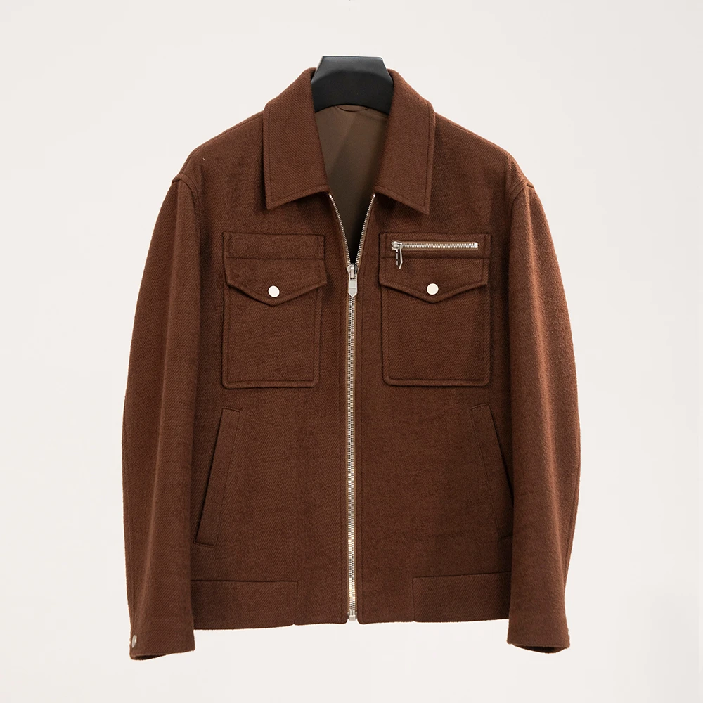 2024秋冬男款夹克休闲时尚潮流简约纯色上衣男士短款外套7087