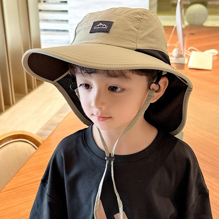 儿童帽子大帽檐宝宝夏款披肩防晒帽防紫外线男童遮阳帽女童渔夫帽