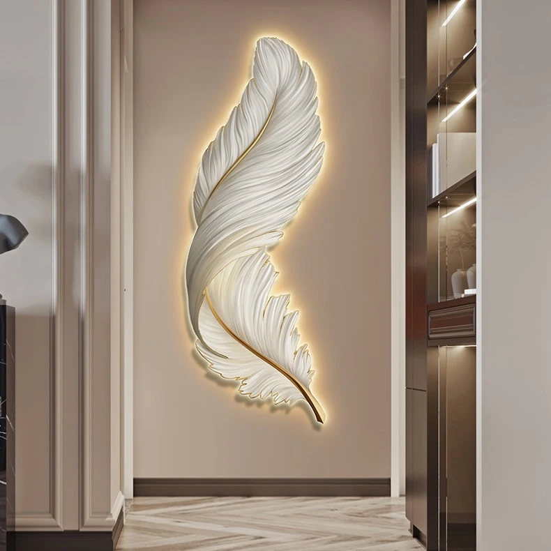 led带灯发光羽毛客厅装饰画沙发背景墙挂画现代简约轻奢玄关壁画