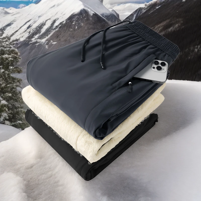 加绒运动男士休闲裤秋冬款宽松加厚防水户外冬季大码防寒直筒裤子