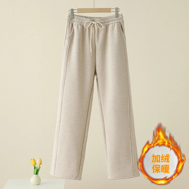 冬季加绒高腰显瘦阔腿裤百搭休闲裤女长裤直筒裤保暖裤