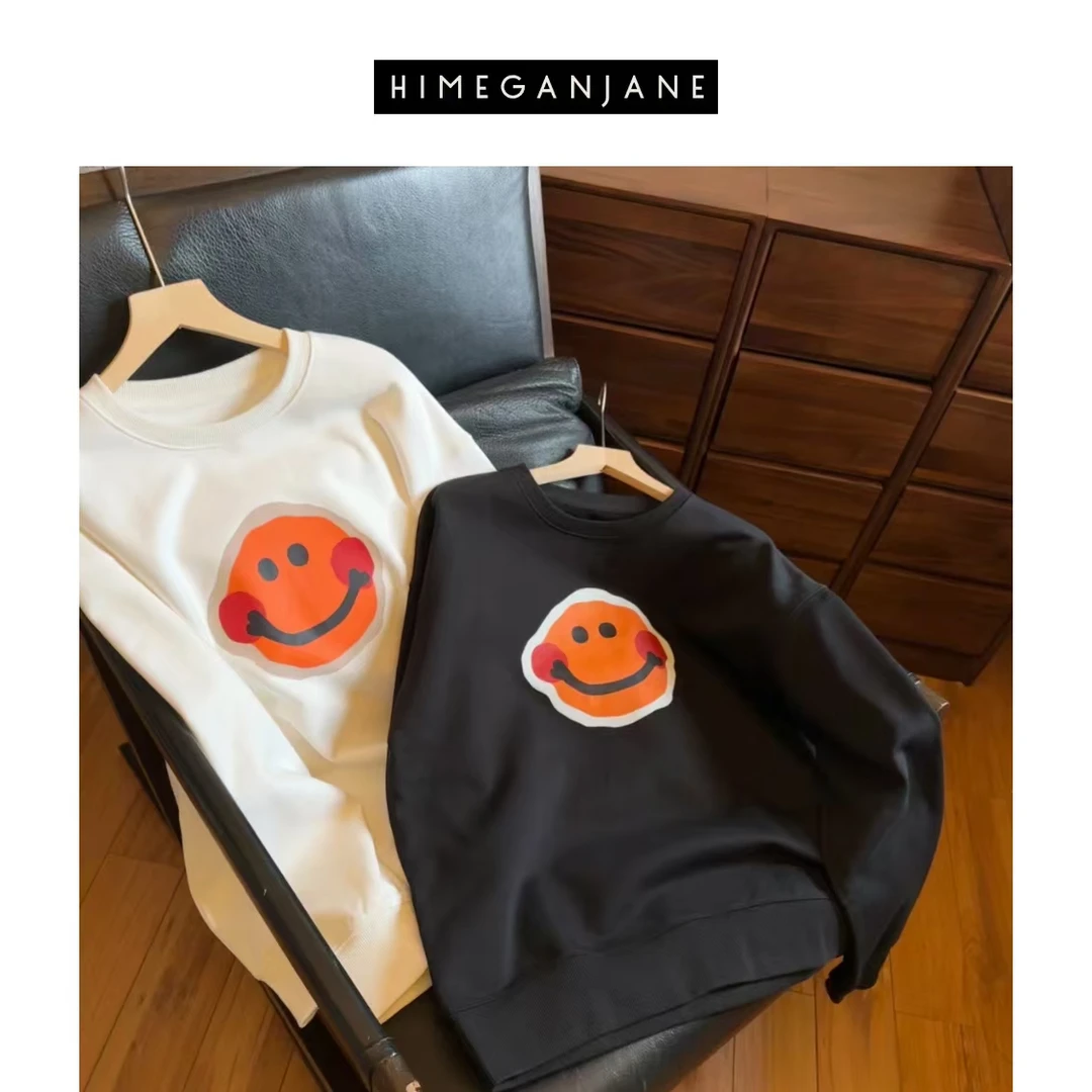 HIMEGANJANE原单笑脸印花宽松慵懒风卫衣24141