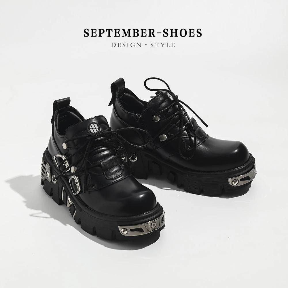 情侣y2k赛博朋克摇滚骷颅头设计感小众亚文化哥特风厚底女单鞋男