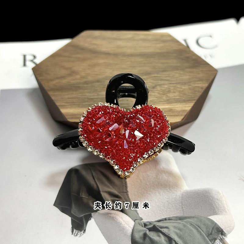 7CM红色亲子款草莓可爱中号抓夹女全盘发半扎发鲨鱼夹