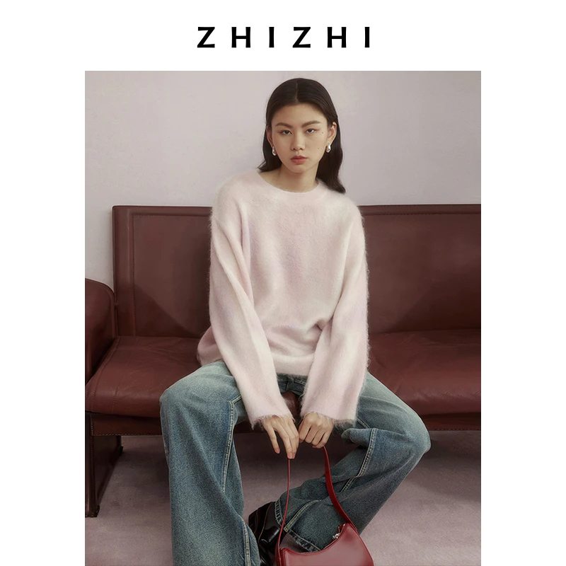 致知 朝天乐 高级感慵懒针织长袖毛衣纯色ZZ2DWKZ0073