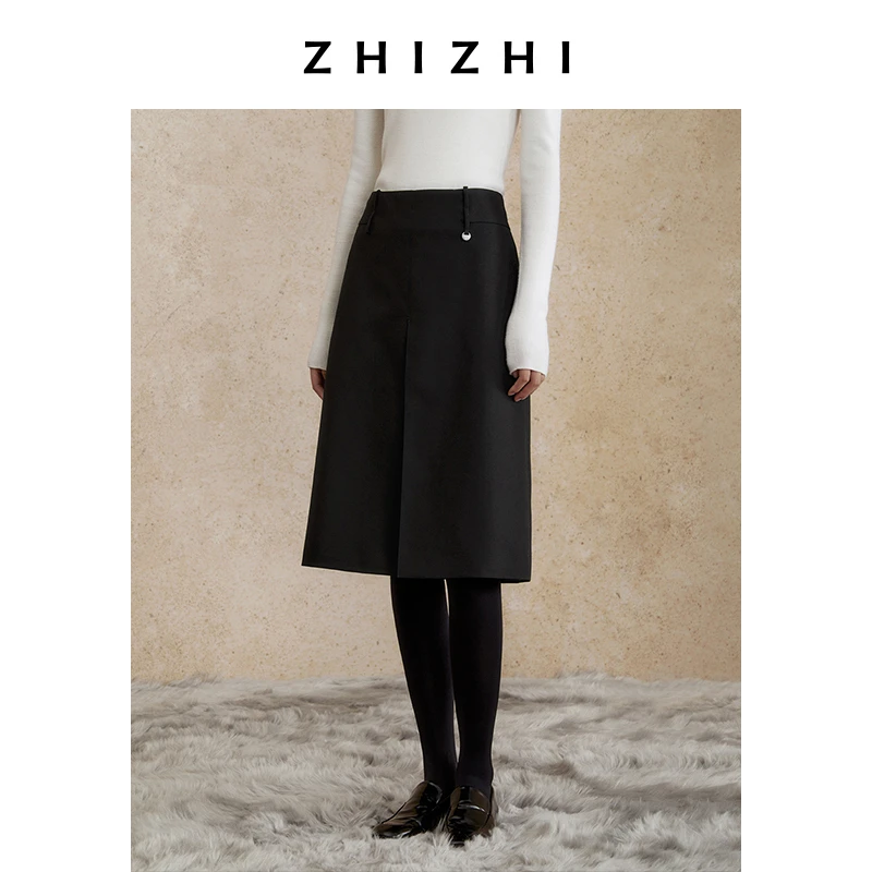 致知洞仙歌 小a字半身裙女2024冬新款通勤百搭前开叉ZZ2DWWBM001