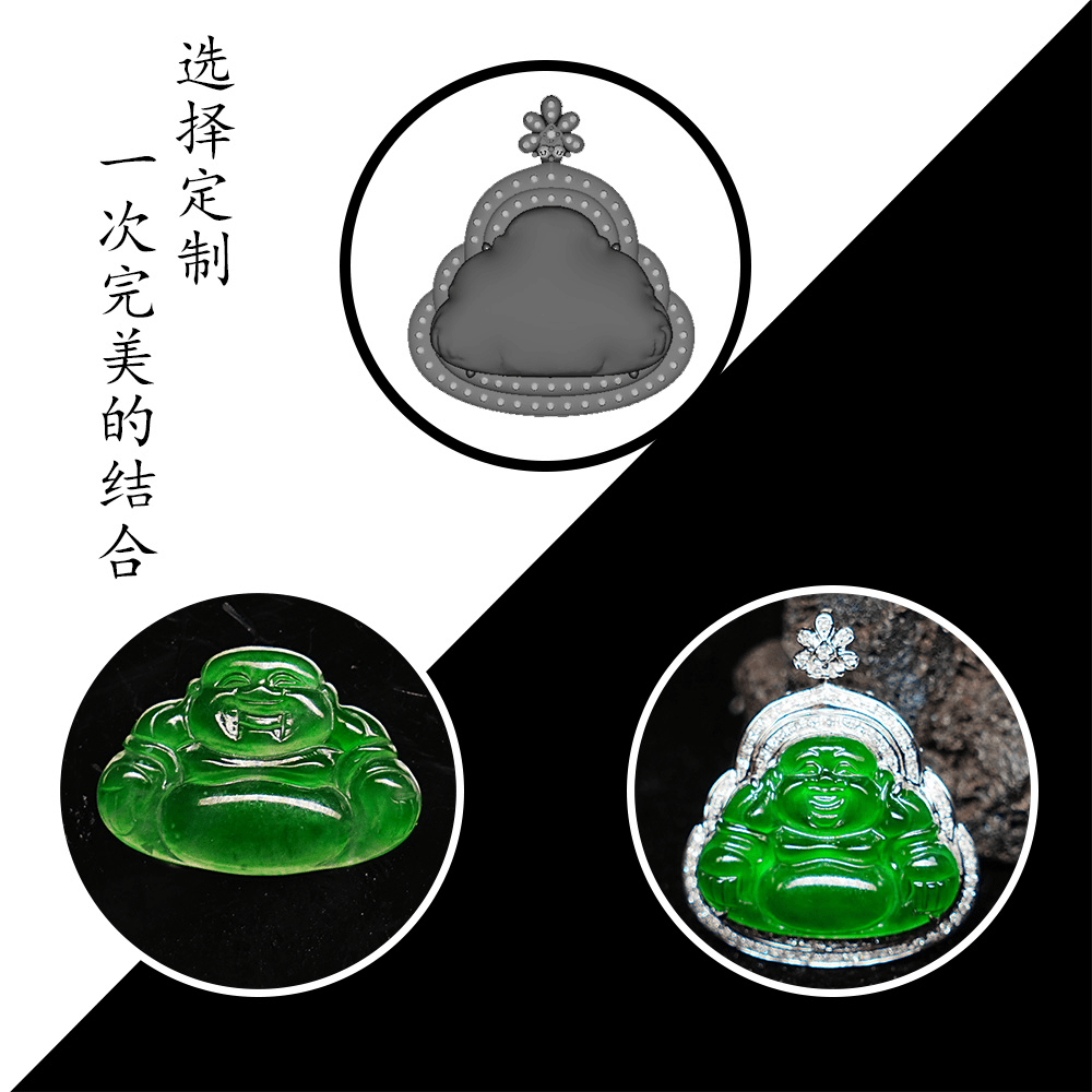 天然A货翡翠严选原料手工高端镶嵌定制18K金翡翠佛公吊坠26FC1028