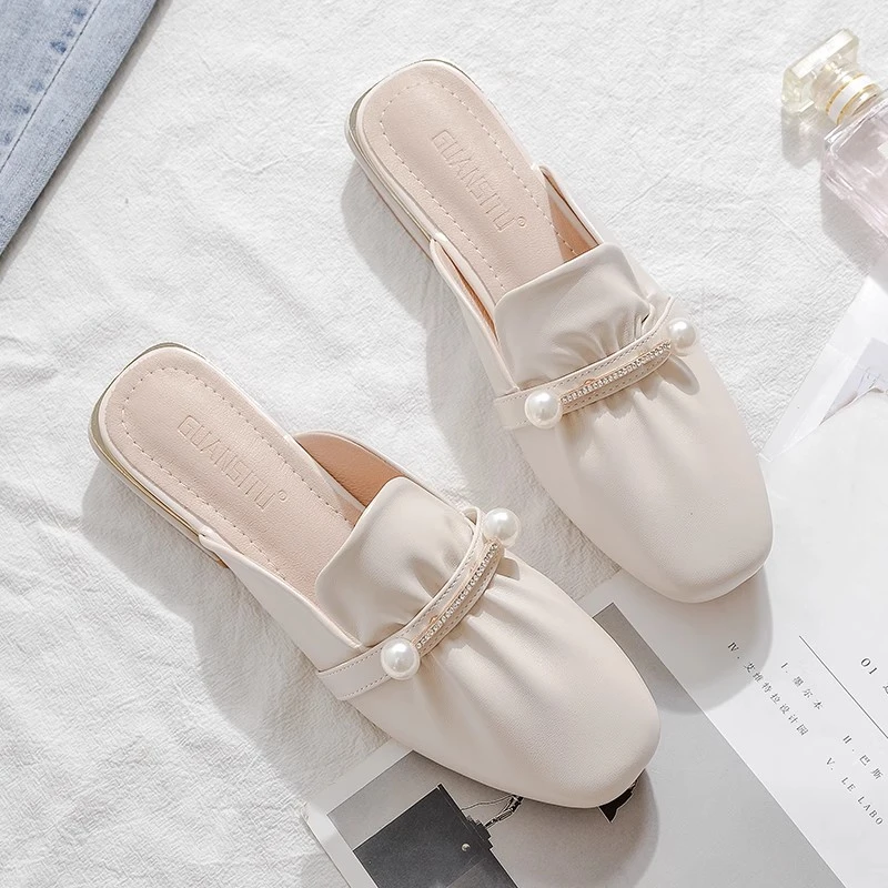 的包头半拖鞋女百搭外穿2024夏季粗跟一脚蹬穆勒凉拖半托鞋子单鞋