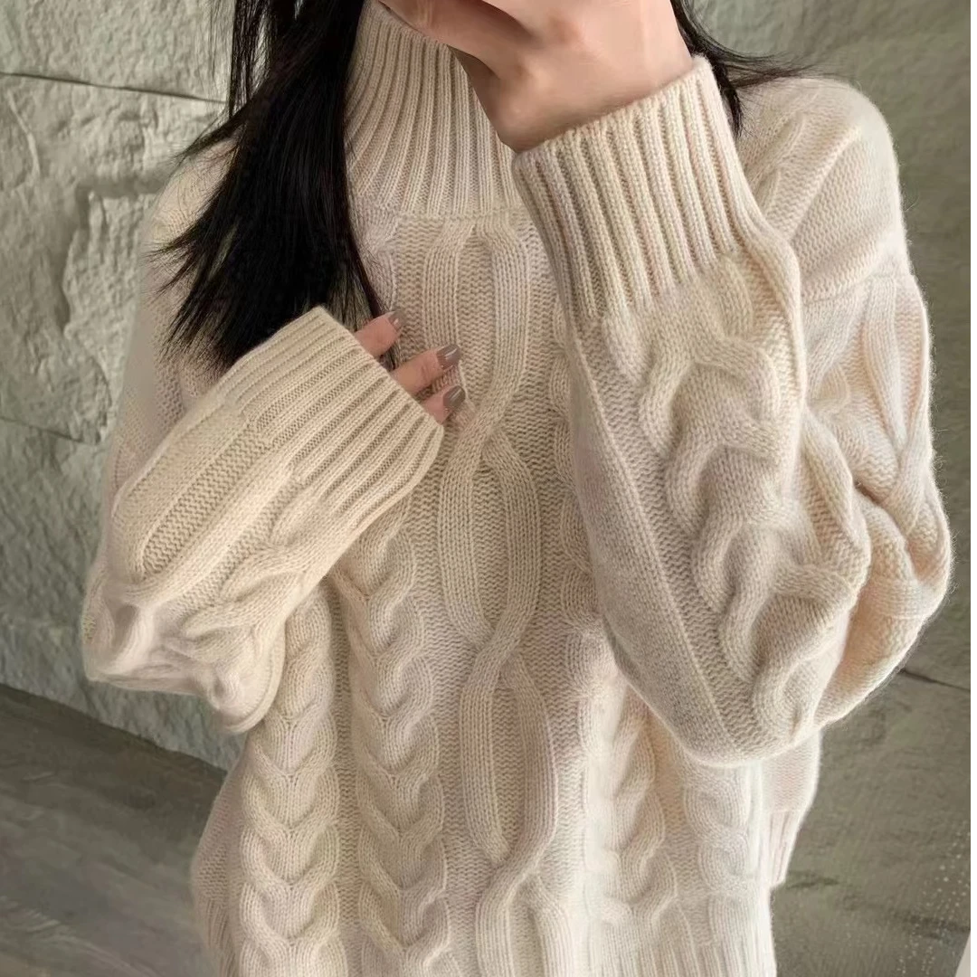 今年流行的秋冬新款纯色扭花加厚针织衫女装软糯舒适纯羊毛衫BC