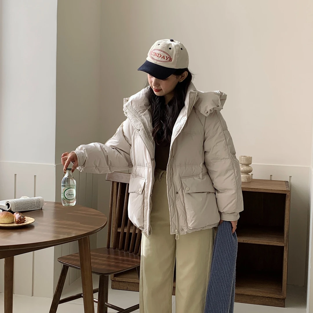 【丹姐专属】冬季加厚连帽白鸭绒羽绒服女