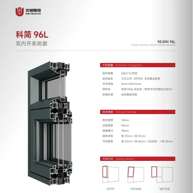 科简96双内开窗纱一体隔音窗