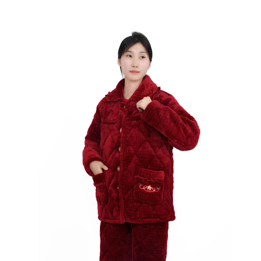 【主播专享】2353#迎瑞三层加厚妈妈款可外穿家居服套装大码加绒女