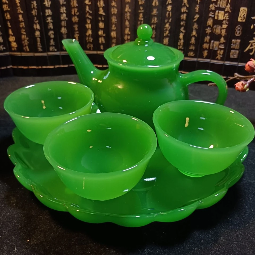 帝王绿色琉璃茶杯酒杯家用功夫茶具套装小酒碗主人杯中式酒杯手工