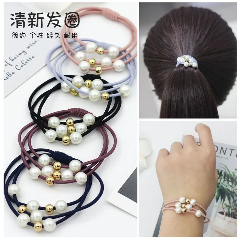 韩版高弹力头绳九珠三合一皮筋女扎马尾发圈发绳手工打结甜美发饰